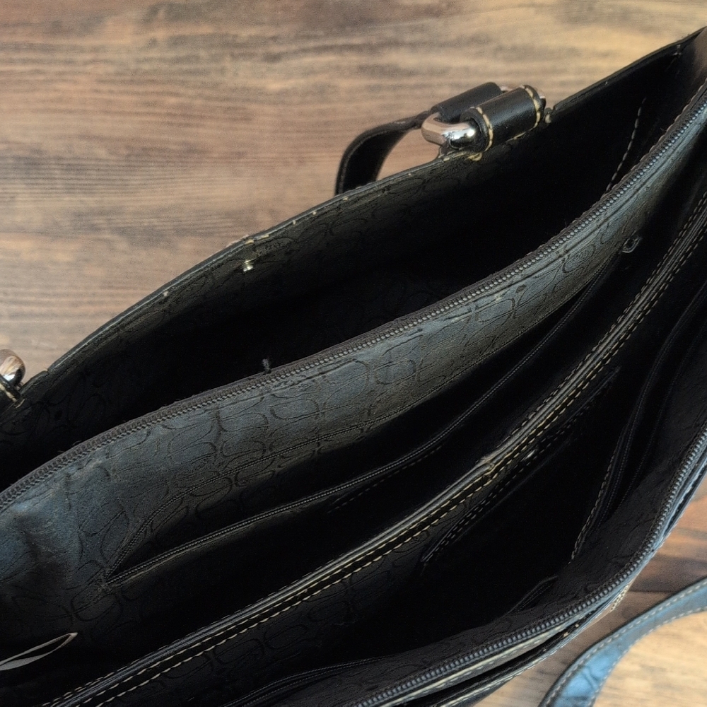 Fossil Large Heavy Black Leather Laptop Tote Office Travel Bag          C279 - Picture 8 of 16